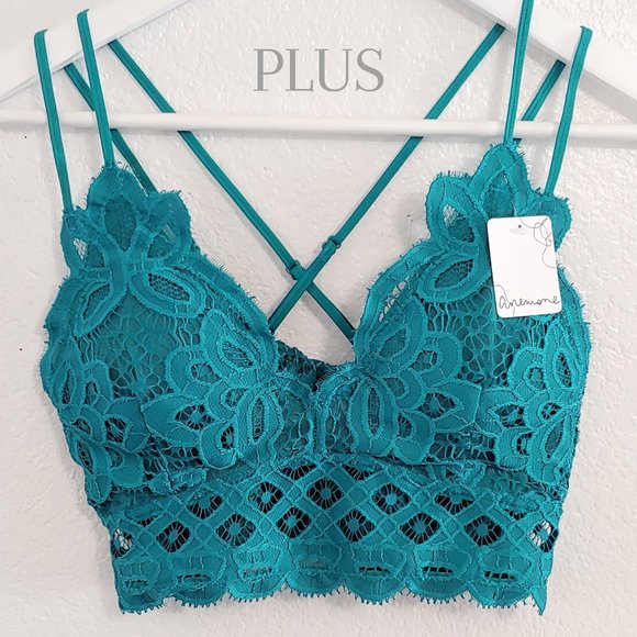 EDEN Plus Harbor Blue Floral Padded Lace Bralette - Picture 2 of 5